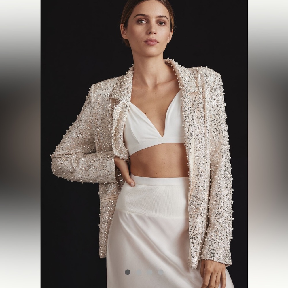Anthropologie Ivory Sequin Beaded Blazer